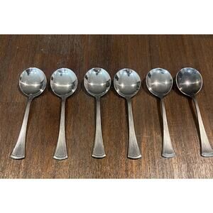 SET 6 CREAM SOUP SOONS! Vintage AMSILCO WORLD TABLEWARE stainless: MINUET lovely
